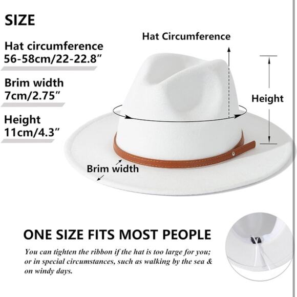 Fedora White Hat Unisex Classy Chic Men Women Buckle Strap - Picture 14 of 14